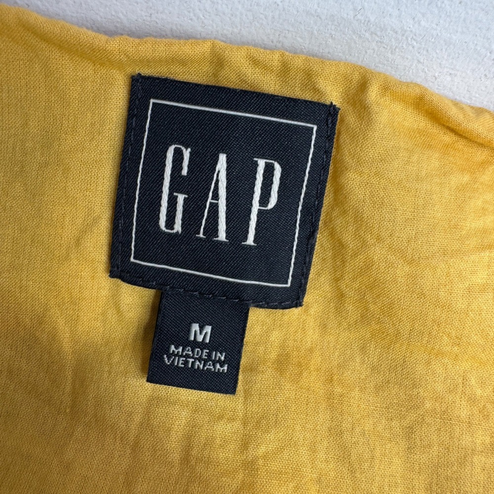 GAP V-Neck Tiered Midi Dress Women Medium French Almond Yellow Cotton Sleeveless - Picture 2 of 11